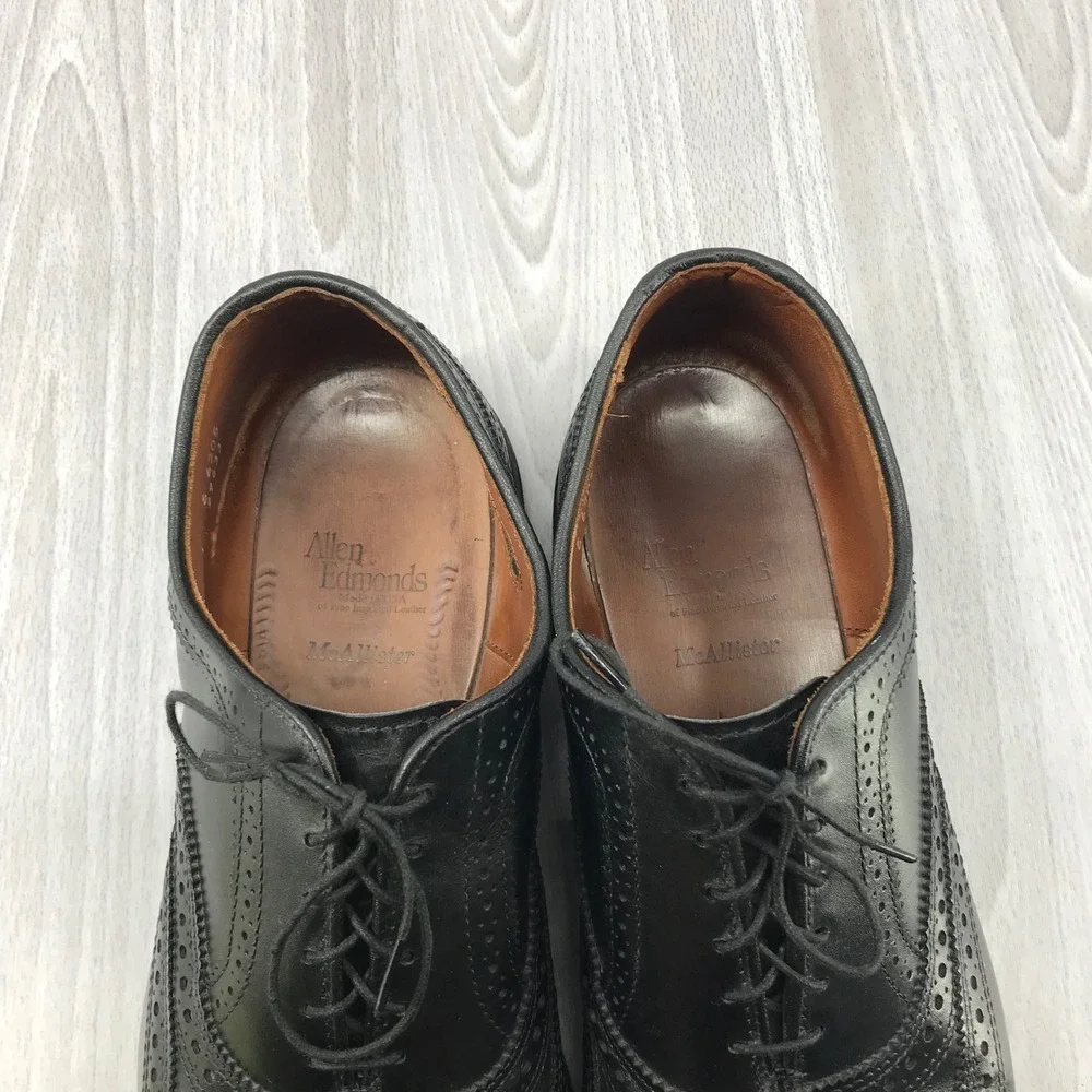 Allen Edmonds McAllister Black Leather Wingtip Oxford Dress Shoes Mens 11 E 6205